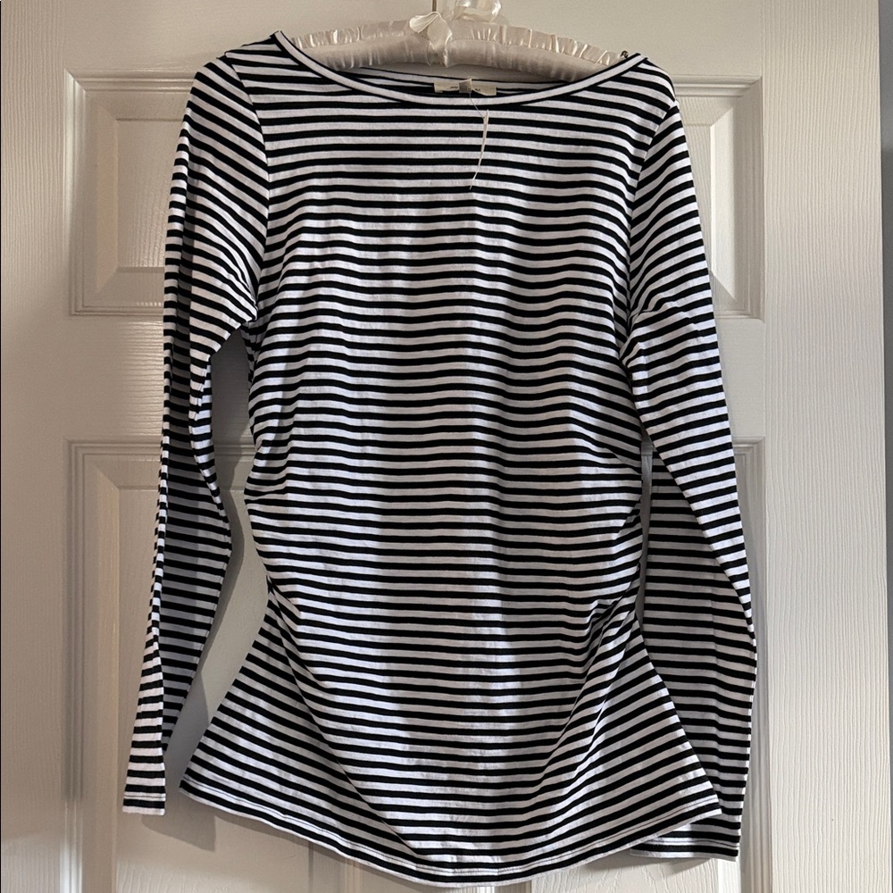 Madewell Black and White Striped Long Sleeve Cinched Waist Tee Medium NWT
